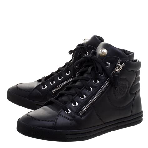 chanel black high tops|chanel high top sneakers white.